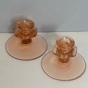 PINK DEPRESSION GLASS CANDLESTICKS